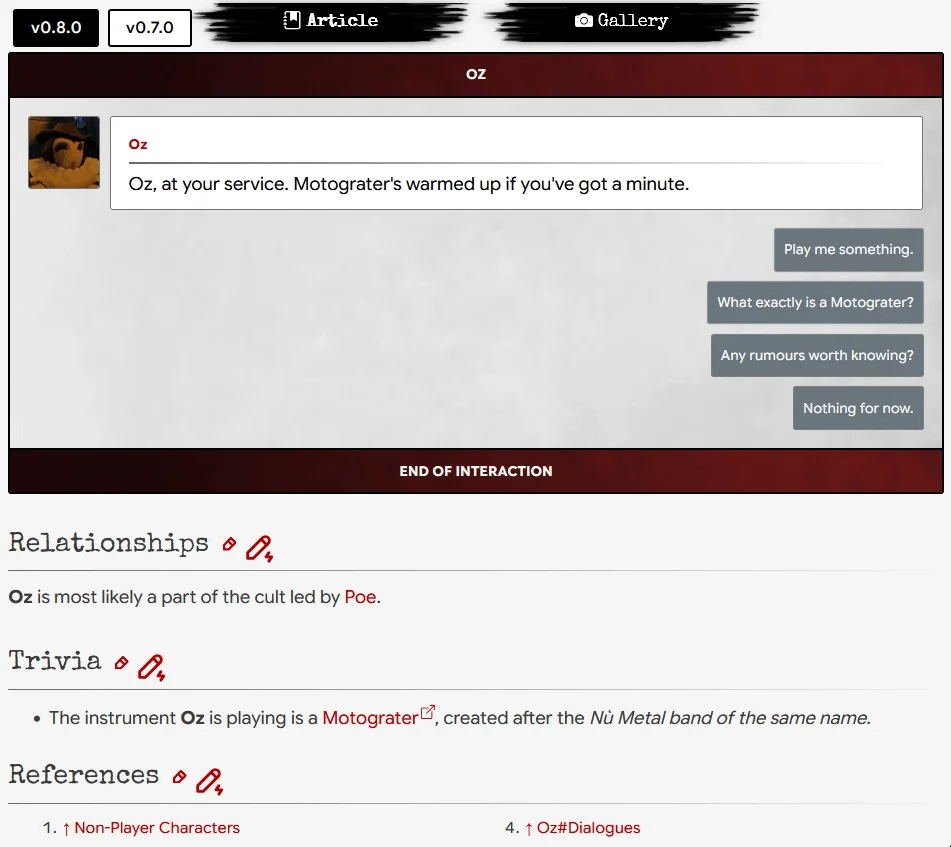 A user clicking through a conversation system with dialogue paths.