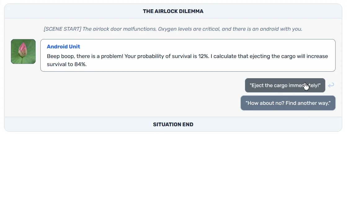 A user clicking demonstrating a simple usage of the conversation system.